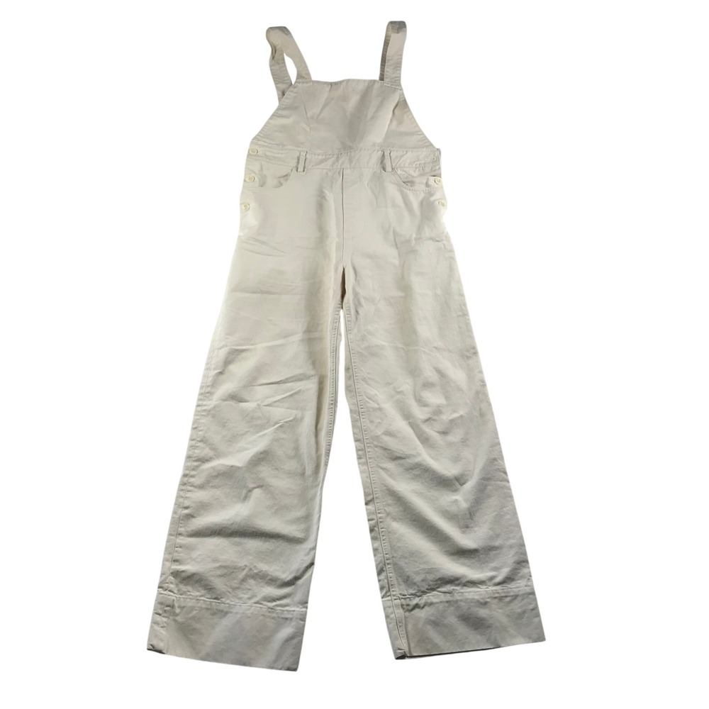 Baserange Cream Organic Cotton Wide Leg Overalls Dungarees Size S